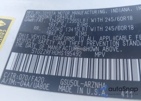 2017 Toyota Highlander Le/Le Plus from USA, damaged, VIN 5TDZZRFH0H5195492